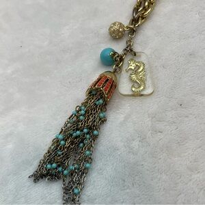 Lilly Pulitzer Gold Tone and Turquoise Seahorse Charm Necklace